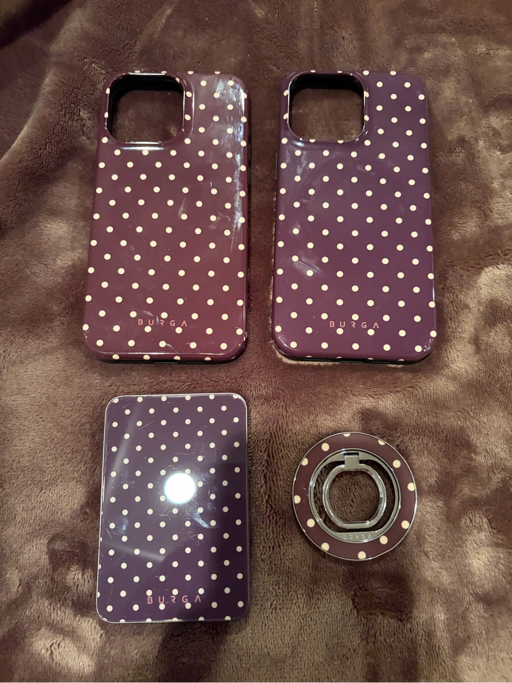 Burga Purple Polka Dot Phone Case Bundle with Wallet and Ring